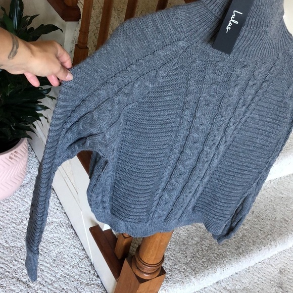 NWT (2) Lulus Gray Chunky Cable Knit Sweater Skirt Set XL - Picture 4 of 11